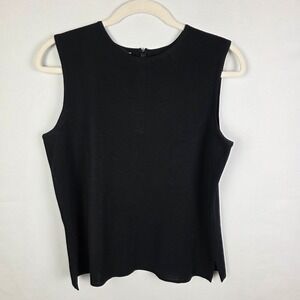 Ming Wang Womens Black Sleeveless Knit Shell Top Back Zip Side Slit Size M